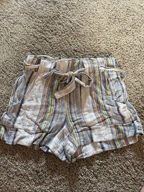 Indigo Rein White Multicolor Striped Drawstring Shorts